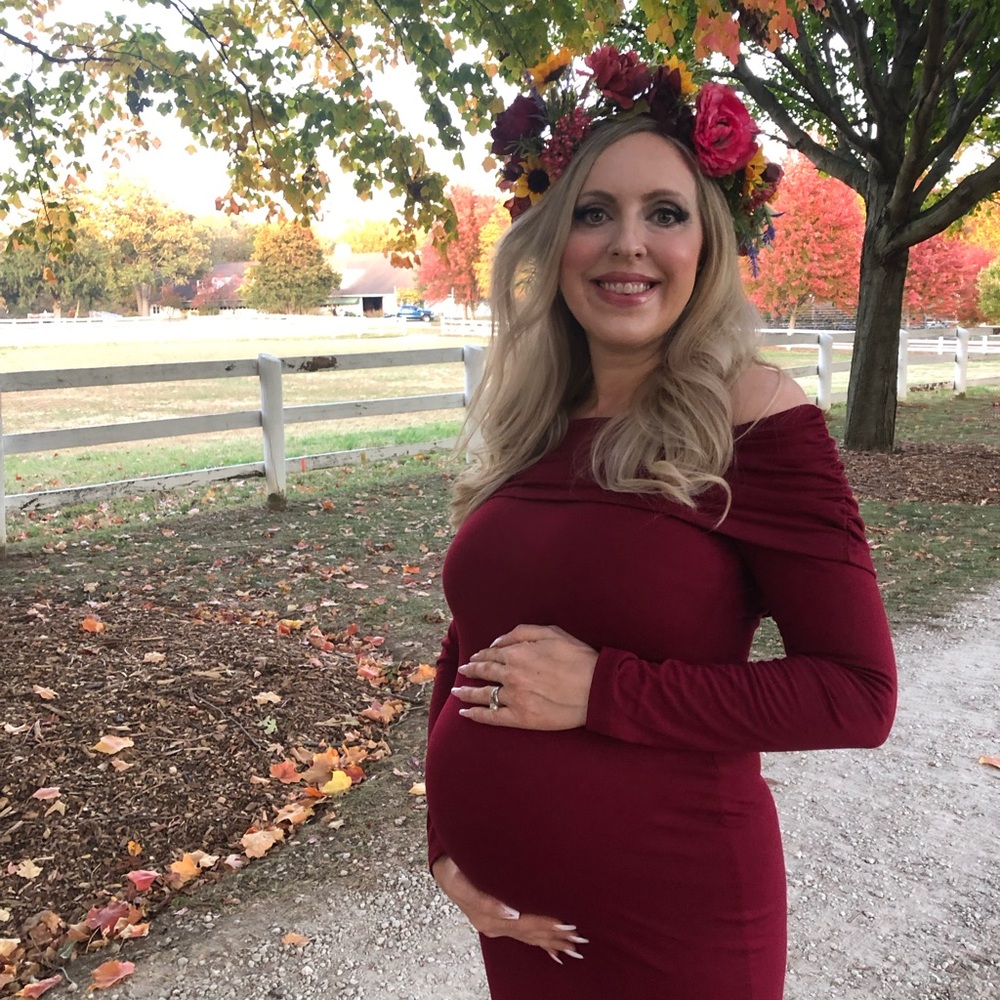 Glampunch Off Shoulder Maternity Dress Fall Photoshoot Mermaid Ruched Gown Sz S - Picture 4 of 11